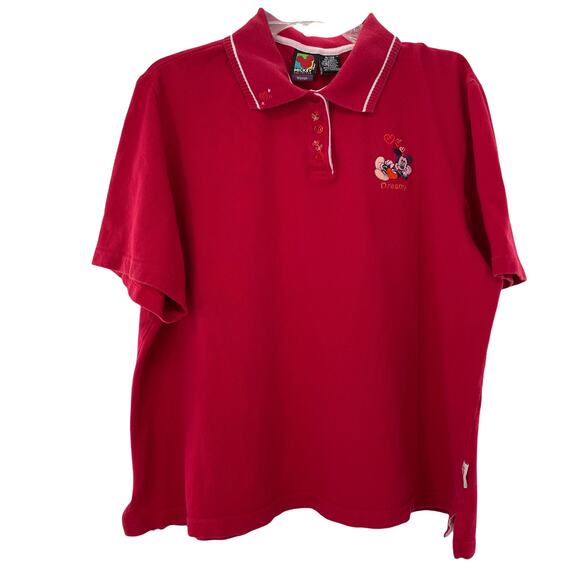 VINTAGE DISNEY Mickey Mouse Red Polo Shirt Collared Heart Embroidered 18/20W - Picture 1 of 8